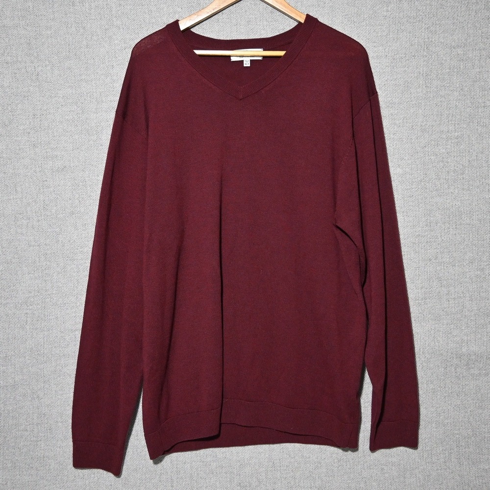 Turnbury Sweater Mens V-Neck Extra Fine Merino Wool XLT Burgundy